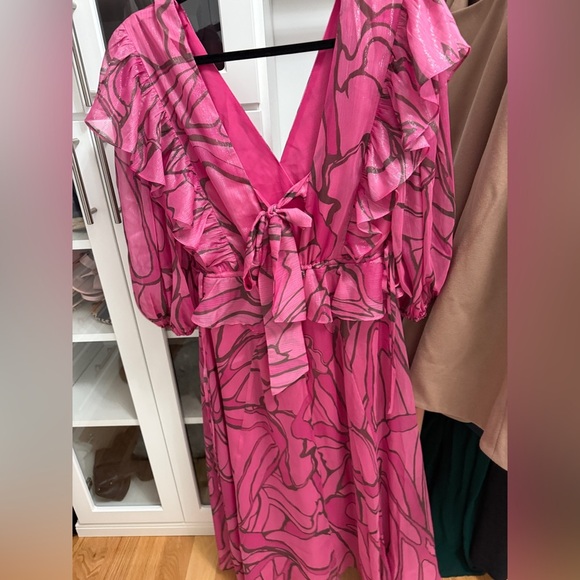 NWT Ted Baker Size 2 Pink Midi Pinafore Dress with Tie Waist - Picture 4 of 9